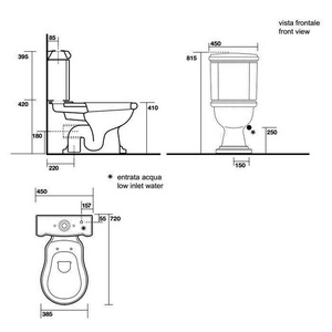 Бачок унитаза "Моноблок", для управл. боковой ручкой смыва, (РУЧКА УСТАНАВЛ.ТОЛЬКО СПРАВА), без механ.смыва арт.7569 хх,подвод воды снизу справа, Kerasan Retro 1071 01