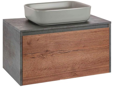 База под накладн.раковину подвесная, 1 выкатной ящик, 1 скрытый ящик, 800x500xh450мм, без раковины, (цв.T.Oak + Beton),  ZZ Vincea Mesa VMC-2MS800TB