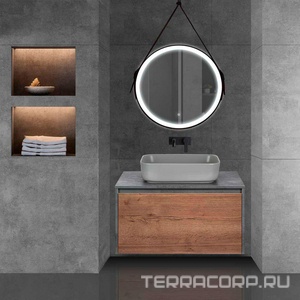 База под накладн.раковину подвесная, 1 выкатной ящик, 1 скрытый ящик, 800x500xh450мм, без раковины, (цв.T.Oak + Beton),  ZZ Vincea Mesa VMC-2MS800TB