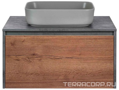 База под накладн.раковину подвесная, 1 выкатной ящик, 1 скрытый ящик, 800x500xh450мм, без раковины, (цв.T.Oak + Beton),  ZZ Vincea Mesa VMC-2MS800TB