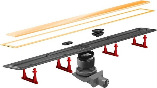 Дренажный канал 750хh71/117мм,готов компл,сифон d50 выход вбок 48л/мин,ножки, 2х сторон.решётка/полая под плитку(цв.золото 24К глянец)Prem Gold LineZZ Pestan Premium Gold Line 13100054