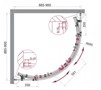 Душевое ограждение 900x900х1950мм, 2 раздвижных двери, 2 неподвижных секции, (стекло прозрачн.8мм, фурн.цв.черный), Acqua ZZ BelBagno ACQUA ACQUA-R-2-90-C-Nero