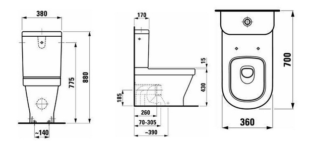 Чаша напольного унитаза 70х36см, (без сиденья), крепления в компл.  ZZ Laufen LB3 8.2468.4.000.000.1