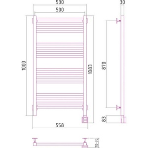 Полотенцесушитель "" 500*1000 мм, электрический, пульт управления справа, в комплекте 4 телескоп.кроншт. ZZ Сунержа Модус 00-0521-1050