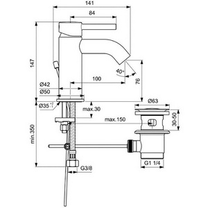 Смеситель для раковины, c д/к, (цв.черный матовый / хром), Ceraline Ideal Standard ceraline BC203U4