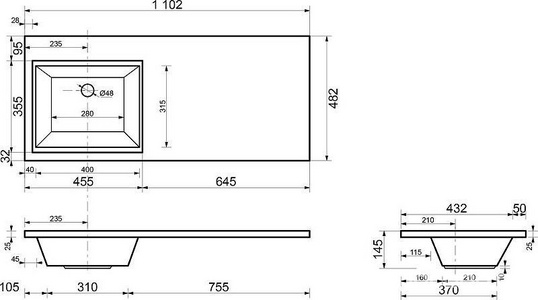 Раковина-столешница Даллас 110 L для мебели  Aquanet  110, (без тумбы не продается)ZZ Aquanet Токио 235497