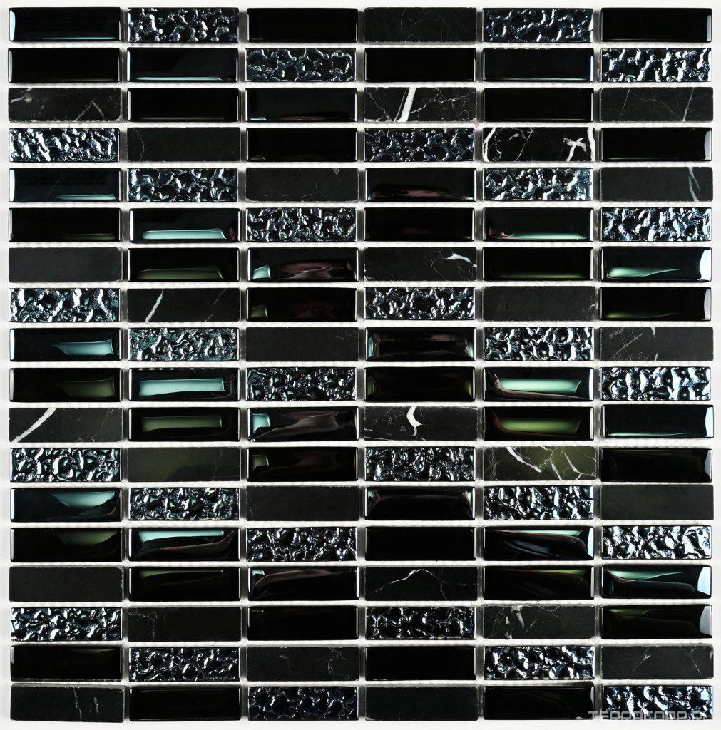 Мозаика Bonaparte Мозаика стеклянная с камнем Super Line (black) (15x48x7) 30x30 Комбинированный, фото 2