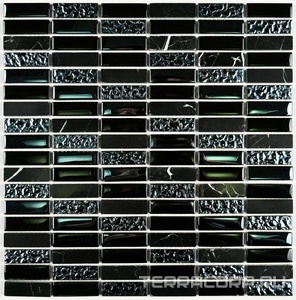 Мозаика Bonaparte Мозаика стеклянная с камнем Super Line (black) (15x48x7) 30x30 Комбинированный 
