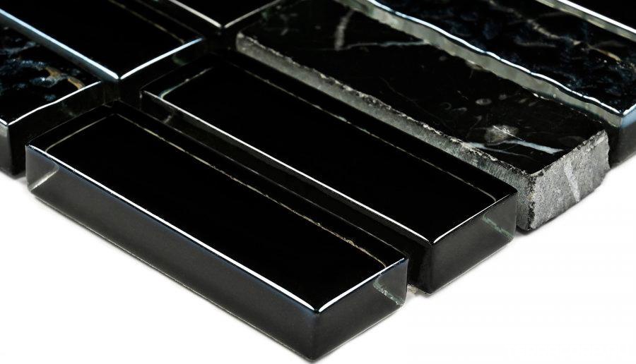 Мозаика Bonaparte Мозаика стеклянная с камнем Super Line (black) (15x48x7) 30x30 Комбинированный, фото 3
