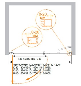 Дверь в нишу 1400(1380-1420)хh1950мм, распашная с неподв.сегментом, Левая, (стекло текстурное Punto 6мм, фурнит. цв.хром),  ZZ Cezares Elena ELENA-W-B-11-60+80-P-Cr-L