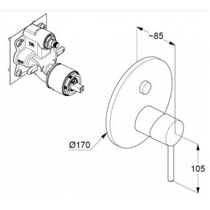Смеситель встраиваемый для ванны и душа Bozz, однорычажный, автом. переключатель душ/ванна PUSH&SWITCH, БЕЗ внутр.части, хром ZZ Kludi BOZZ 386590576