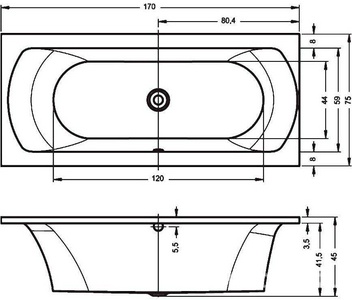 Ванна 170х75см, без ножек/рамы, панелей, слива-перелива, (акрил цв.белый),  ZZ Riho Lima B051001005