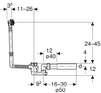 Слив-перелив для ванн стандартных размеров, поворотная ручка и крышка слива в компл., (цв. хром), Geberit Geberit Универсал 150.520.21.6