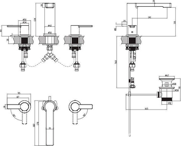 Смеситель для раковины на три отв., c д/к pop-up, (цв.хром),  ZZ Villeroy & Boch Architectura TVW10310811061