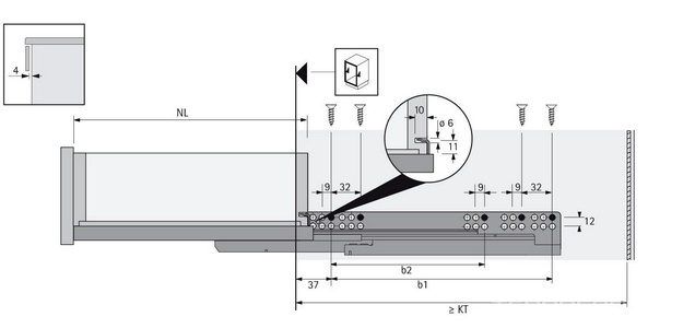 Направляющие Hettich Quadro V6 350 PO,EB 20, полн./дов, прав. (ЗАП.ЧАСТЬ) для тумбы Plaza Modern, ZZ Kerama Marazzi Pompei Rail\Hettich9105931 R.350