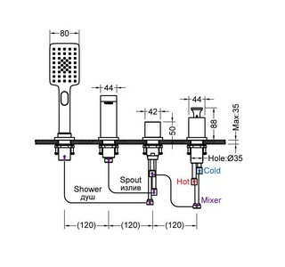 Смеситель на борт ванны, на 4 отверстия, цвет хром глянец ZZ Timo torne 4330/00 (4330/00Y)