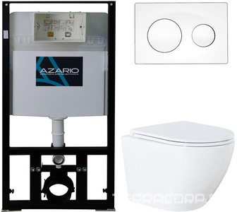 Сет инсталляция с панелью смыва, унитаз с сиденьем микролифт, белая клавиша смыва, ZZ Azario Azario AZ-8010-1000+AZ-8200-0012+AZ-0046N