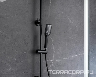 Душевая стойка для ванны/душа, подвижный излив, полочка, цв.черный матовый Lemark Tropic LM7002BL