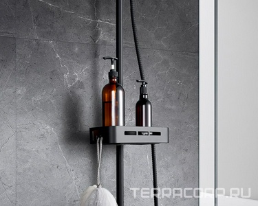 Душевая стойка для ванны/душа, подвижный излив, полочка, цв.черный матовый Lemark Tropic LM7002BL