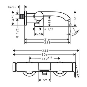 Смеситель для ванны, (цв.матовый белый),  ZZ Hansgrohe Vivenis 75420700