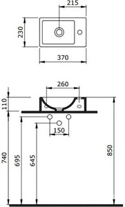 Раковина 37х23 cм, подвесная/накладная, отверстие под смеситель СЛЕВА , цв.белый KL Berges SMALL 182009