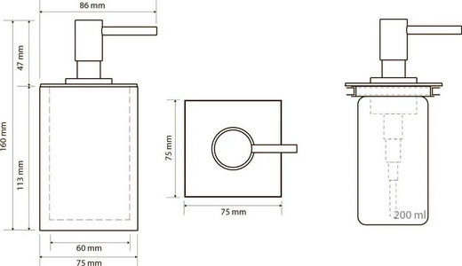 Дозатор для жидкого мыла, настольный, квадр., (цв.черный матовый),  ZZ Bemeta Gamma 145609310