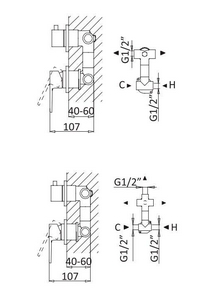 Смеситель для душа, встраиваемый в стену, с поворотным переключателем на 3 потребителя, (цв.хром),  ZZ Cezares Nautic NAUTIC-VDIM3-M-01