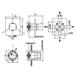 Переключатель на 3 потребителя, встраиваемы в стену, (цв.хром),  ZZ Paini Grazia 21CR471