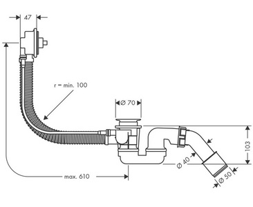 Слив-перелив для стандартных ванн, без поворотной ручки и пробки слива, Flexaplus ZZ Hansgrohe Универсал 58140180