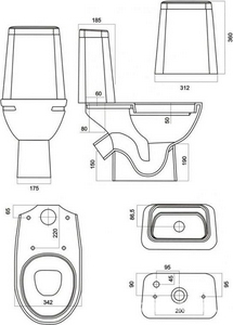 АКЦИЯ  Чаша унитаза "" (2-ой сорт), БЕЗОБОДКОВЫЙ, крышка в комплекте, без бачка Sanita Марс WC/Mars/1-P.Rim/WHT.G/S2