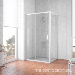 Душевое ограждение  NOVO, 110x80x1900 мм, профиль белый, стекло прозрачное, Покрытие BriteGuard, ZZ Vegas Glass ZP+ZPV ZP+ZPV NOVO h1900 110*80 01 01  Покрытие BriteGuard