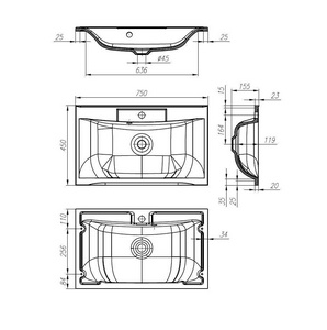 Раковина 750x450мм, с 1 отв.д/смесит., с переливом, (литьевой мрамор, цв.белый), BelBagno ZZ BelBagno Универсал BB750/450-LV-MR-PR
