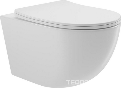 Унитаз подвесной 525х360мм, безободковый, сиденье с микролифтом, крепёж в компл., (цв.белый глянец),  Aqueduto Ovo OVO0110