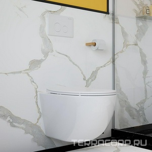 Унитаз подвесной 525х360мм, безободковый, сиденье с микролифтом, крепёж в компл., (цв.белый глянец),  Aqueduto Ovo OVO0110