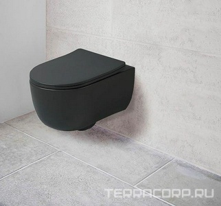Унитаз подвесной, безободковый, 490x355x320мм, сиденье с микролифтом, (цв.черный матовый),  ZZ Vincea Evo VT1-34SMB