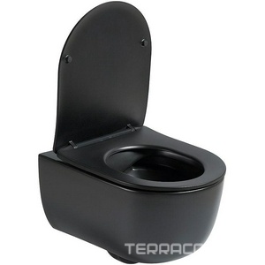 Унитаз подвесной, безободковый, 490x355x320мм, сиденье с микролифтом, (цв.черный матовый),  ZZ Vincea Evo VT1-34SMB