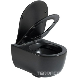 Унитаз подвесной, безободковый, 490x355x320мм, сиденье с микролифтом, (цв.черный матовый),  ZZ Vincea Evo VT1-34SMB