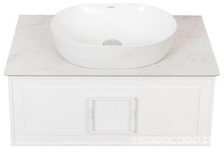 Столешница 983х489хh10мм, для тумбы 1000мм, с отверстиями для смесителя и сифона, ( Gray Structural, цв.белый), La Fenice ZZ La Fenice Granite FNC-03-PL01-100