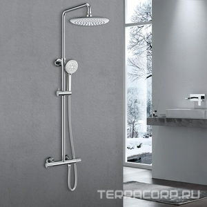 Смеситель-термостат для душа, со стационарным верхн.душем 25см., душевая лейка, шланг в компл., (цв.хром),  ZZ Vincea Desire VSFS-1D0TCH