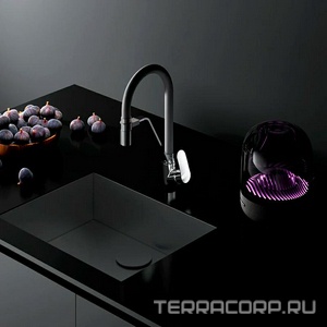 Смеситель для кухни  с каналом для питьевой воды и гибким изливом, цв.черный излив ZZ AMPM Like F8007802