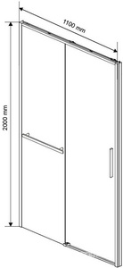 Дверь для душа, в нишу 1100хh2000мм, раздвижн, 1 дверь, 1 неподв.секция, правая/левая,(стекло прозрач 6мм Easy Clean,фурн.цв.браш.золото), ZZ Vincea Slim Soft VDS-1SS110CLG