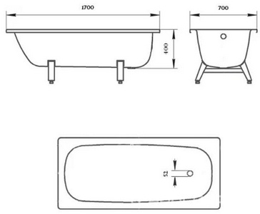 Ванна стальная DONNA VANNA 170*70*40 см, с антибак. покрытием, с опорн.подст, БЕЗ слива-перелива, ZZ ВИЗ donna vanna DV-73901