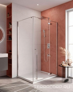 Душевой уголок 1200х900х1950мм, правый, (стекло прозрачное 6мм, фурнитура цв.хром),  ZZ Cezares Liner LINER-AH-1-120/90-C-Cr-R