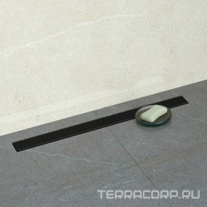 Дренажн.канал 750мм, готов.компл, сифон d50 выход вбок, затвор (сухой/гидро), 2х стор.вставка цв.черный матовый/под плитку, CFL ZZ Bettoserb Confluo Frameless Line 13701321-NEW