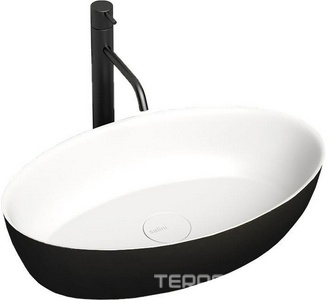 Раковина накладн.овальн.580х350х150мм, без отв.д/смесит.,перелива, без донного клапана, литой камень S-Stone матовый, цв.RAL9011 снаружи,  01 Salini Alda 110621MRH / снаружи  RAL9011 Graphite black (черный матовый)