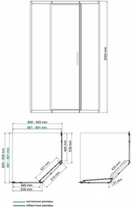 Душевой угол пятиугольный 90х90х200 см, профиль-хром, стекло-прозрачное, БЕЗ поддона ZZ Wasserkraft elbe 86S11