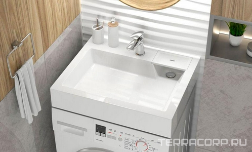 Раковина подвесная  600х500х100, для установки над стиральной машиной, литьевой мрамор, сифон и кронштейн в компл., цв. белый, ZZ Azario Etna CS00078303