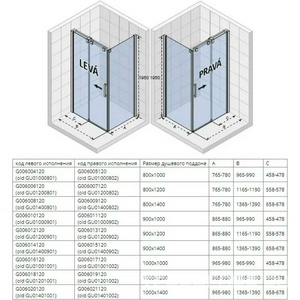 Душевой уголок 1400х1000хh1950мм, прямоуг., левый, сдвижная дверь, (стекло прозрачное 8мм, фурн.цв.хром), Ocean ZZ Riho Grid G006020120