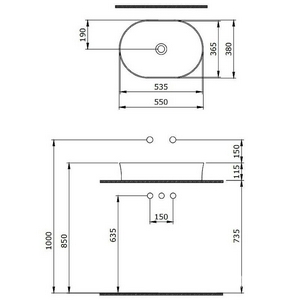 Раковина 55х38 cм, накладная БЕЗ отверстия под смеситель, цв.белый, KL Berges Ego 181012