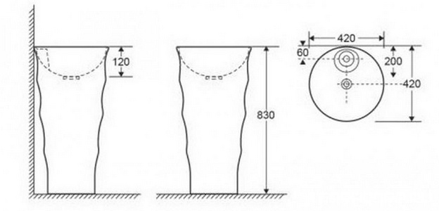 Раковина CeramaLux  G-308, напольная (моноблок) 420х420х830 мм, БЕЗ перелива, с отверстием под смеситель, ZZ Ceramalux Ceramalux G-308